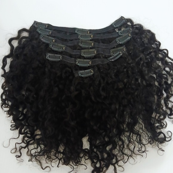 Other - Human Hair Kinky Curly Clip In Extensions Natural Black 6 Clip-ins